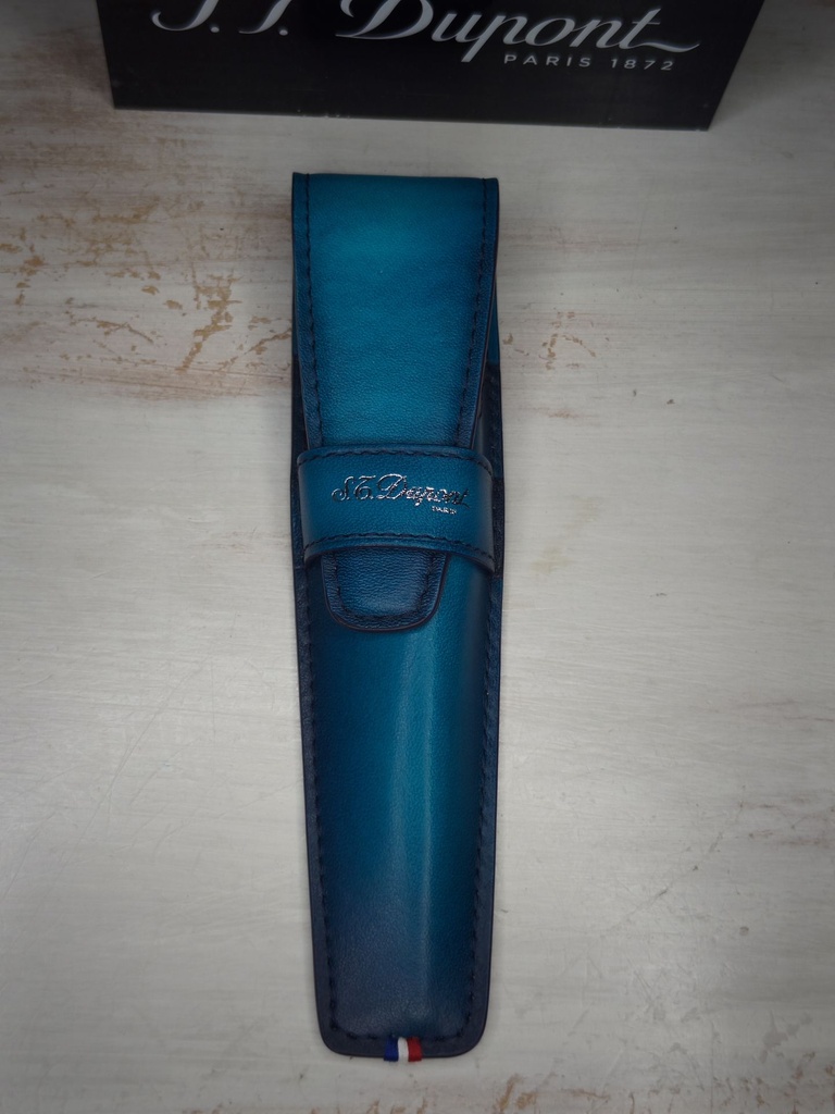 S.T. Dupont – Étui à Stylo Atelier 1872 – Cuir Patiné Bleu – État Neuf