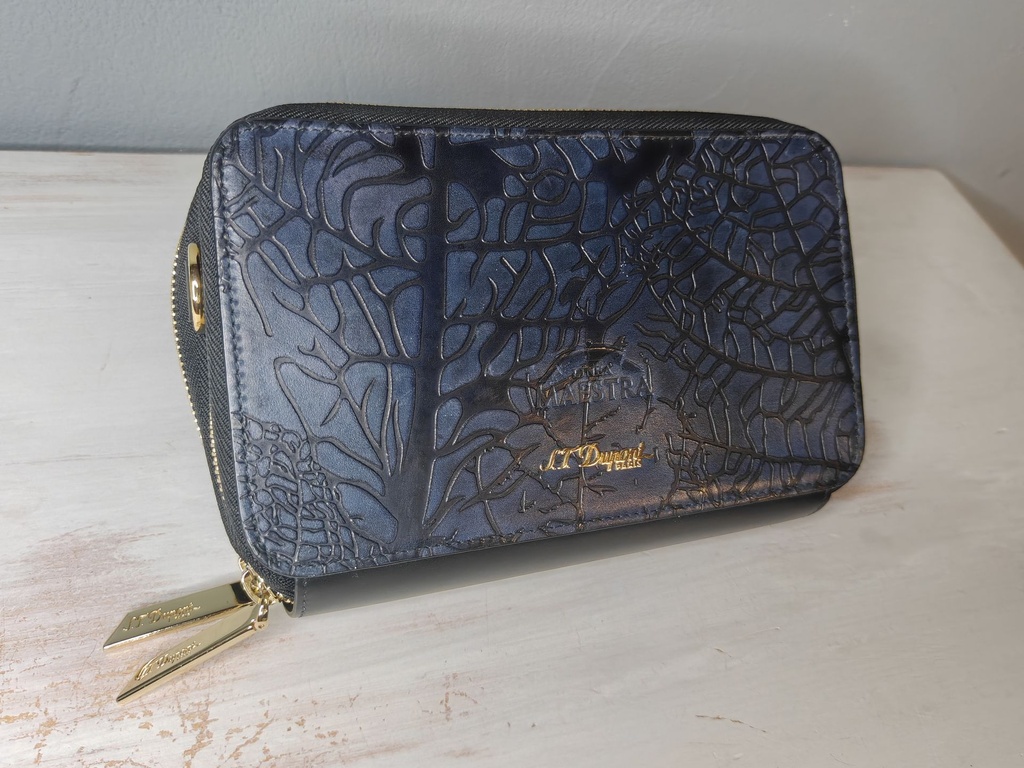 S.T. Dupont – Pochette / Sacoche à Cigares Linea Maestra – Cuir Bleu Relief